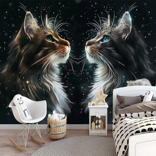 Générique Photo Murale Chat Tigré Aux Cheveux Longs Papier Peint Panoramique Tapisserie Intissé Murales Poster Décoration Murale pour chambre bureau adulte enfant - Chat Du Ciel Étoilé 200 x 140 cm