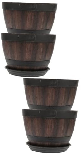 CAXUSD 4 Sätze Imitation Fass Blumentopf blumenbank Retro-Blumenpflanzer dekorativer Blumentopf Pflanztopf Blumentöpfe für Zimmerpflanzen Blumentopf aus Holzimitat Plastik