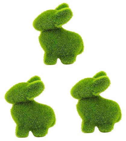Gogogmee 3st Gefälschte Tiere Moos-Ostereier Grüne Bürodekoration Moos Bedeckt Kaninchengarten Mooskaninchen Grüne Fuzzy Beflockte Tiere Pflanzen Grünes Moos Mooskugeln Dekorieren Ostergras