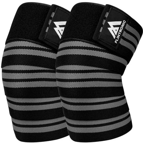flintronic Genouillère Squat, 1 Paire Genouillère Bandage Musculation, Genouillères Powerlifting pour Homme et Femme, Sangles de Genou pour Haltérophilie pour Sport, Gym et Musculation, Gris