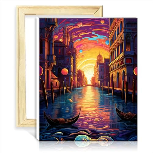 TANGFEIY Paintting Venedig Italien Ölgemälde auf Leinwand zum Selbermachen für Erwachsene mit Pinseln und Acrylpigment auf Leinwand, Wandkunst, Ölgemälde nach Zahlen, Kits, ohne Rahmen (40 x 50 cm)