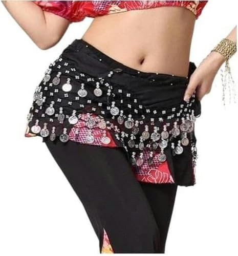 BDXZGX Münzgürtel, Münzschal, Bauchtanzkostüme, Chiffon, 128 Silberne Bauchtanzgürtel für Frauen, Bauchtanz-Hüfttuch-1-Schwarze Silberne Münze