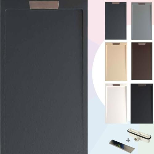 SOULBATH Receveur de Douche Ultra-Plat Antidérapant – Résine Gel Coat - Texture Lisse/Pierre – ANTHRACITE - 170x90 - Conception Élégante - Bonde de vidange incluse.