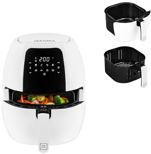 ZEEGMA Knapper Grand freidora sin aceite, freidora de aire 1800W, temperatura 60-200 °C, tiempo de calentamiento 60s, cesta capacidad 6L, revestimiento de teflón, 9 programas, apta para lavavajillas
