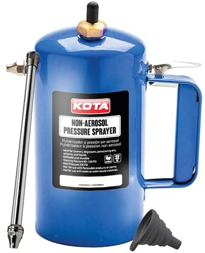 LAUCO Non Aerosol Pressure Sprayer - Refillable Pressurized Sprayer Bottle for Oil, Solvent, Degreasers, Lubricants - Rechargeable Steel Canister with Brass Nozzles, 32oz. (1, Blue) 69533