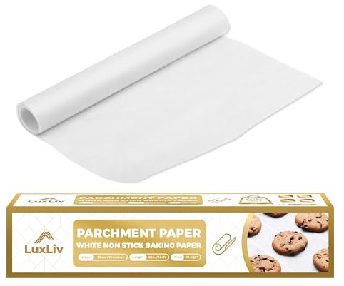 LuxLiv® Rotolo di Carta Forno Bianca 300mm (30cm) x 164ft (50m) per la Cottura, Accessori per Pane a Lievitazione Naturale, Carta Cerata, Carta da Cucina - Extra Spessa e Antiaderente