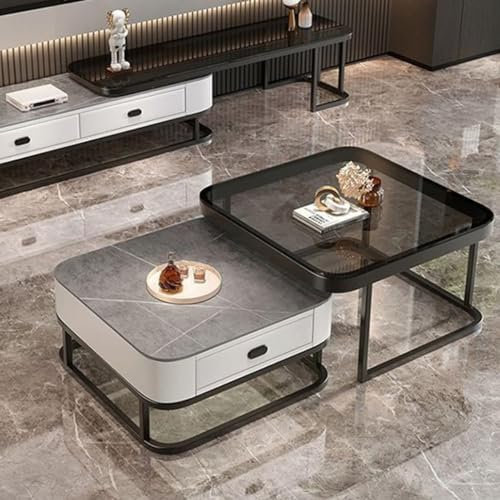 Modernt soffbord i marmor 2-i-1 fyrkantigt glasbord liten rostfritt stål ram sidobord för vardagsrum och kontor ljus lyxig design