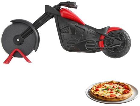RSYHVG Pizza Cutter, Motorbike Pizza Cutter Wheel with Non-Stick Stainless Steel Super Sharp Blades, Novelty Gift for Pizza Lovers, Pizza Accessories, Black/Red, Ideal for Display and Use