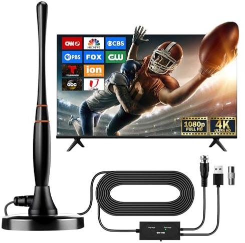 TV Antenna Indoor, Antenna for Smart TV for Long Range Reception and All Smart TVS & Old TVs, HD Digital Antenna with Amplifier Signal Booster for Local Channels, Supports 4K 1080p