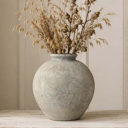 JIDOFUE Gelb Rustikale Keramikvase für Wohnzimmer,20cm Große Vase im Vintage-Stil für Esstisch 7 Weißes Grau,Hochzeit und Einweihungsgeschenk