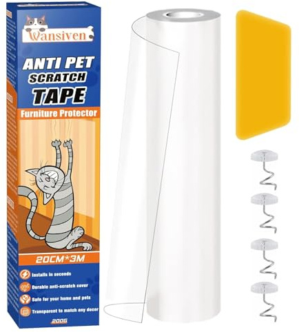 Wansiven Protection Griffe Chat Canapé, Protection Canape Anti Griffe, Résistant à l'usure et aux Rayures, adhésif Film Anti-griffures pour Chat et Chien, canapé, Porte (20 cm x 3 m)