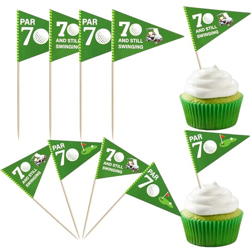 Xsstarmi 40 Pack Golf Flags Cupcake Toppers Par 70 And Still Swinging Cupcake Picks for Sports Golf Theme Cheers to 70 Happy 70th Birthday Anniversary Party Cake Decorations Supplies