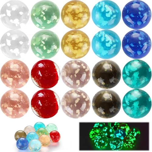20pcs Biglie di Vetro Colorate,Biglie di Vetro Per Bambini,Glass Marbles,Diametro 16 mm,Biglie di Fosforescenti,Biglie si Illuminano al Buio per Decorazioni Casa Giochi di Marmo Riempitivi di Vasi