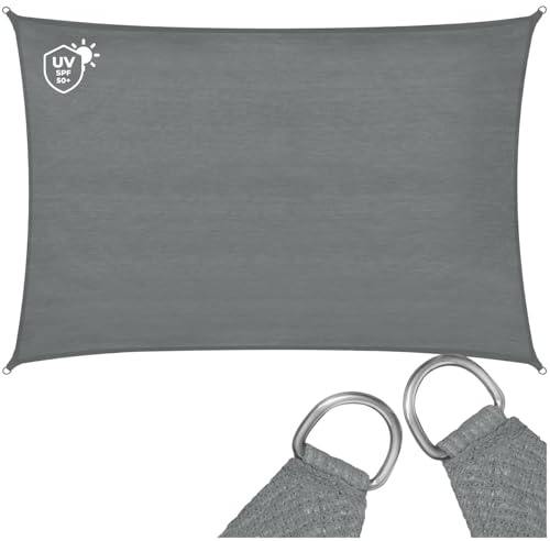 tectake® Tenda Parasole Rettangolare, Materiale HDPE Resistente con Protezione UV, Vela Ombreggiante Impermeabile per Giardino, Terrazzo Piscina, Cortile, Telo Ombreggiante Esterno - Grigio - 3 x 4 m