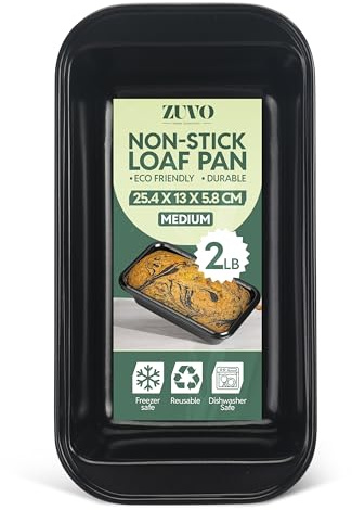 Zuvo Non-Stick 2lb Loaf Tin & Bread Tin, Carbon Steel Loaf Pan, Medium | Bread & loaf pan for banana bread, pound cake & meatloaf, 2lb (900g) medium, 25.4x13cm, oven to 240°C, freezer safe