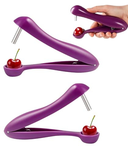2 Purple Cherry Pitters, Olive Removal Tool, Cherry Stoner Remover UK,Efficient Cherries Pitter Tool for Baking, Jam-Making, Fruit Snacks Preparation, Compact and Portable for Kitchen and Picnics