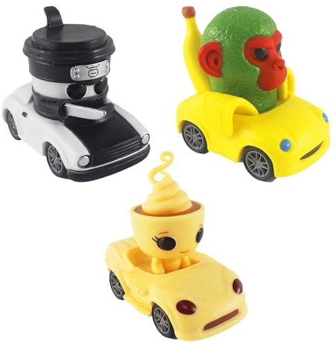 CWENDANER 3 Stück Tierautospielzeug für Kleinkinder,tralalero tralala Figur Auto Spielzeug，Baby Flitzer， Drücken und Loslegen Spielzeugautos，Baby Cartoon Aufziehautos (Banane)