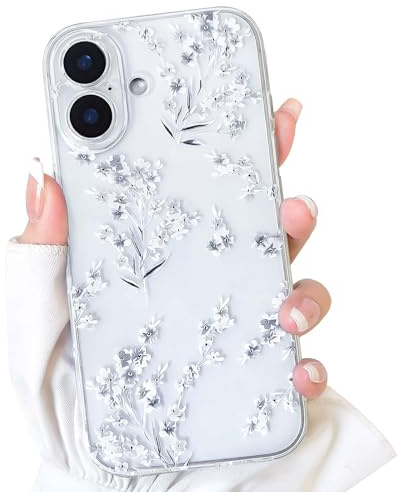 NITITOP Skal för iPhone 17 Sött Transparent Blomma Mönster Aestetiskt Blommig Design för Kvinnor Tjejer Klar Genomskinligt Mjukt TPU Stötsäker Skyddande Fodral - Vit