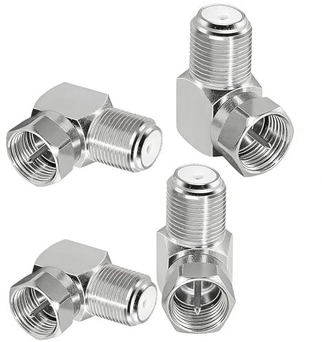 TNSLAND 4 Pezzi Adattatore F Angolato 90°, Connettore F Maschio Femmina per Cavo Satellitare, Adattatore Antenna TV Salvaspazio, Connettore per Ricevitore Satellitare