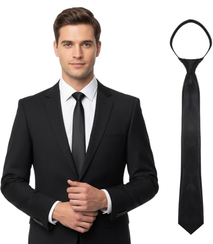 LIQWEI Krawatte Schwarz Herren, Vorgebunden Sicherheitskrawatte, verstellbare Krawatten mit Reißverschluss Einfarbige Krawatten für Erwachsene für Hochzeit Abschlussfeier Schule Büro(Herrenmode)