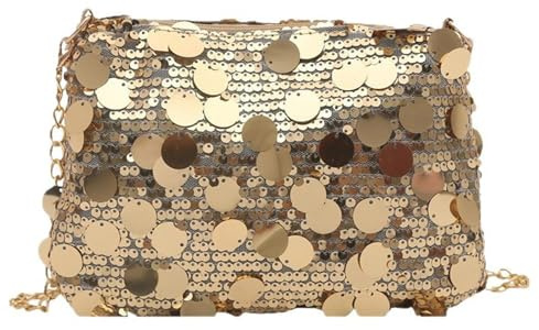 Paillettes Donna Elegante con Brillantini – Borsa da Sera e Clutch a Tracolla per Matrimoni, Cerimonie, Feste, Serate e Regali (Gold)