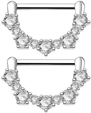 XFSRG 1 Pares 14G Piercing Pezon Body Piercing Pezon Lengua 316L Stainless Steel Nipple Shield Barbell Clicker Nipple Jewellery Conjunto de Joyería Corporal para Mujeres (Plata)