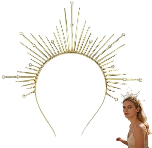 ZYOMVUN Sonnengöttin Halo Stirnband, Sonne Kostüm Costume Accessories, Halo Krone, Metall Halo Headpiece, für Karneval Frauen Braut Hochzeit Kostüm Cosplay Party und Accessoires (Gold)