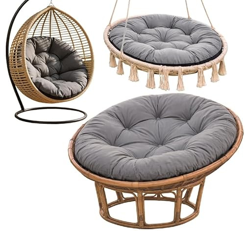 FLLOW Polster für Papasansessel - rund Durchmesser 130 cm Dicke 10cm, UV - beständig wasserdicht Outdoor/Indoor - Bodenkissen Kissen für Gartenmöbel - Sitzauflage Auflage für Papasan, Grau
