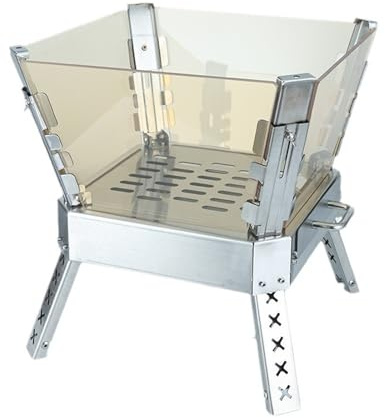 Brasero Exterior Brasero portátil Plegable de Acero Inoxidable for Camping al Aire Libre, Estufa leña, Soporte for fogatas, Vidrio microcristalino