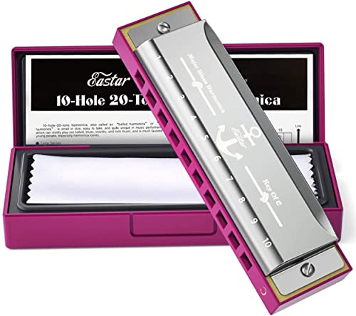 Eastar Major Blues Diatonic Harmonica, 10 Löcher C-Dur Anfänger Mundharmonika für Kinder, Kinder, Erwachsene, Studenten, mit Hartgedeck und Tuch, Pink