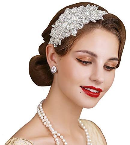 SWEETV Rhinestone Flapper Headband-Elastic 1920s Headpiece, Great Gatsby Hair Accessories for Women