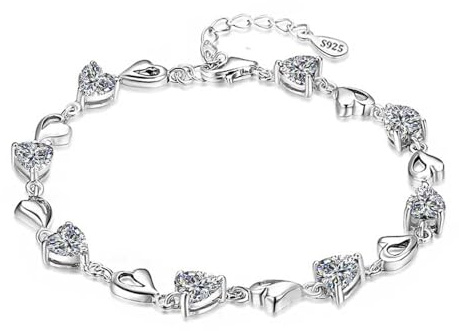 Kaguyo Silberarmbänder für Frauen - 925 Silber Weiß Zirkonia Herzform verstellbares Infinity-Kristallarmband für Frauen und Mädchen - Freundschafts-Geburtstagsgeschenk (weiß)