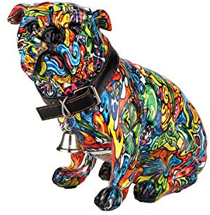 Dreamlight Moderne Skulptur Dekofigur Mops Hund POP Art aus Kunststein Mehrfarbig 20x17 cm