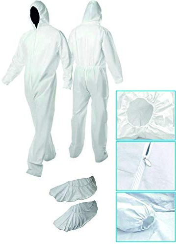 Disposable Coverall Disposable Overall Breathable Suite Universal Size With Zip Elastic Cuffs Elastic Bottoms Includes Attached Hood And Shoe Covers Gives 5 Layers Protection