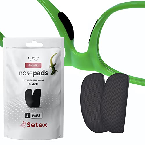 Setex Gecko Grip Brillen-Nasenpads (5 schwarze Paare) – Rutschfeste, ultradünne Nasenpads für Brillen, Mikrostrukturierte Fasern, Ultrastarker Halt, Ultraweich, Selbstklebend, 0,6 x 7 x 16 mm