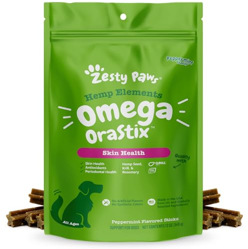 Zesty Paws, Hanf Elements Omega NutraStix für Hunde, alle Altersgruppen, Pfefferminze, 1 x 340 g