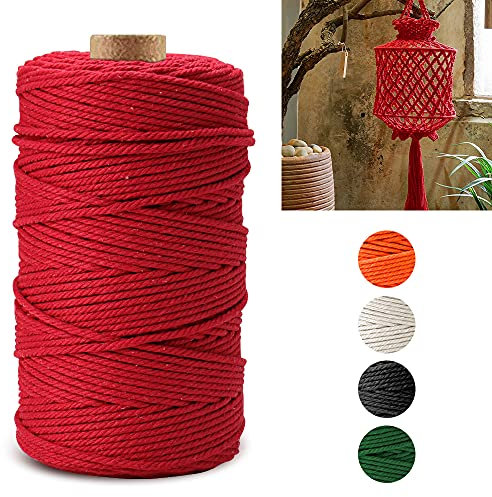 Czyan Makramee Garn 3mm x 200m Baumwollgarn Kordel Natur Baumwollkordel für Makramee DIY Handwerk Basteln Wand Aufhängung Pflanze Aufhänger Weben Dekoration (Rot)
