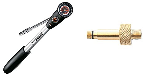 SKS GERMANY Dämpferpumpe SAM Suspension Air Mechanic Luftpumpe Fahrrad (schwenkbarer Schlauchanschluss), Silber & SKS Zubehör MARZOCCHI-Adapter mit O-Ring Marzccochi, Gold, 3 x 3 x 2 cm