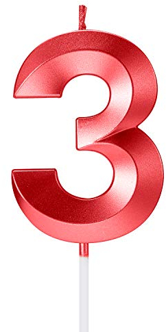 Metallic Red 3 Number Numeral Candles for Birthday Cake Topper