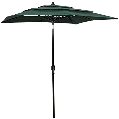 vidaXL Sonnenschirm mit Aluminium-Mast 3-lagig Ampelschirm Gartenschirm Marktschirm Strandschirm Schirm Kurbelschirm Terrassenschirm Grün 2x2m