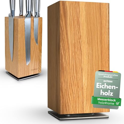 holz4home® Messerblock Magentisch aus Eichenholz I 360° Drehbarer Messerhalter ohne Messer I Stehbare Messerleiste Quadratisch I Küchenhelfer aus Holz