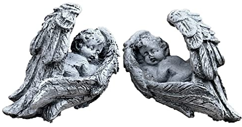 stoneandstyle Steinfigur 2 kleine Engel im Flügel im Set Steinguss frostfest