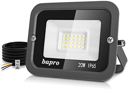 Loyal Projecteur LED 20 W 6000 K Blanc lumière du jour 2000 lm Lumière de sécurité extérieure IP65 Étanche Applique murale Spot Éclairage pour jardin, garage, aire de jeux, terrasse