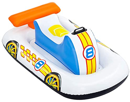Tradineur - Coche Deportivo Hinchable Infantil para Piscina, vehículo acuático Inflable Flotante para niños, Incluye Parche de reparación, 110 x 75 cm