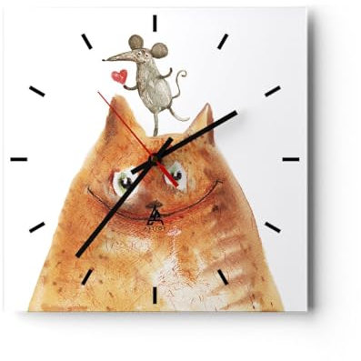 ARTTOR Orologio da Parete in Vetro Gatto topo bambini 40x40cm Piccolo Moderno Orologio da Muro Per Casa Cucina Soggiorno Silenzioso Wall Clock Decorazione Orologio da Appendere - C3AC40x40-4195