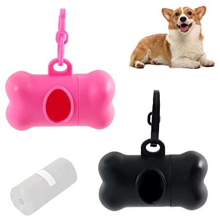 2 Boxen in Knochenform, Hundekotbeutel, Hundekotbeutel, dicke wasserdichte Hundekotbeutel mit Spender, Hundekapseln für Hygienebeutel (Rosa Rosa, Schwarz)
