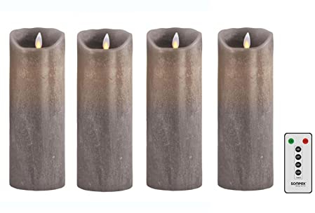 sompex 4er Set Flame LED Echtwachskerze Sand metallic 8x23cm mit Fernbedienung