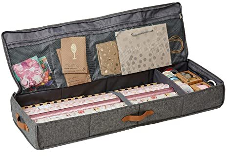 LOVE IT STORE IT Premium Organizer für Geschenkpapier Aufbewahrung - Hochwertiger Geschenkpapier Organizer - Mit zusätzlichen Fächern - Verstärkt - Grau - 90x30x12 cm