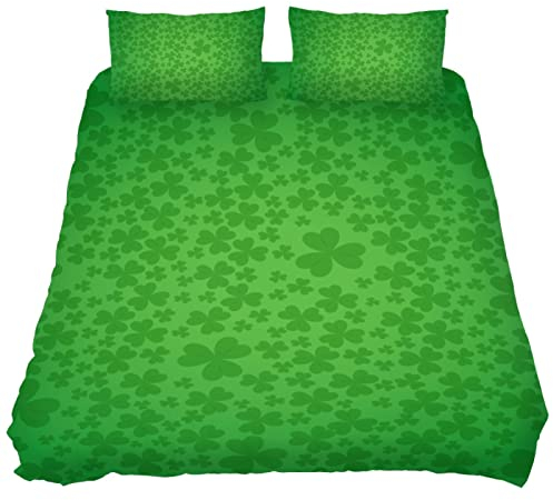 3-teiliges Sport-Bettwäsche-Set in voller Größe, 3D-Grüne Glückskleeblätter, Steppdeckenbezug-Set mit Kissenbezug für Kinder, Teenager, Jungen und Mädchen, Queen-Size-Bett 22,9 x 90 cm, 22,9 x 73,7 cm
