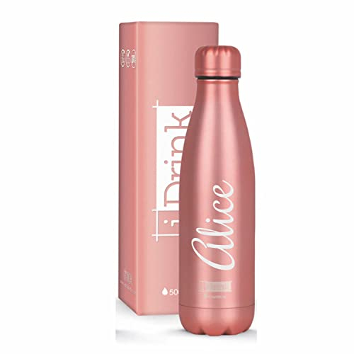 Borraccia Termica I-drink Personalizzata Metalizzata in Acciaio Inox personalizzabile da 500 ml, Isolata a tenuta stagna per Sport, Bambino, Bambina | 24h freddo & 12h caldo (Rosè)